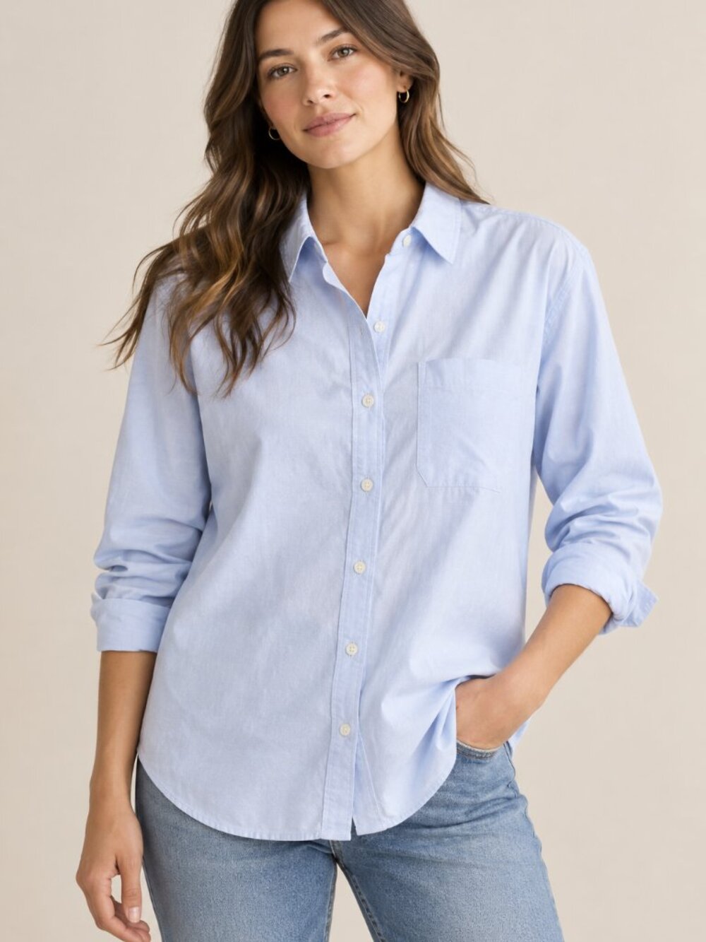 NWT Quince Organic Cotton Relaxed Oxford Shirt Pale Blue Large